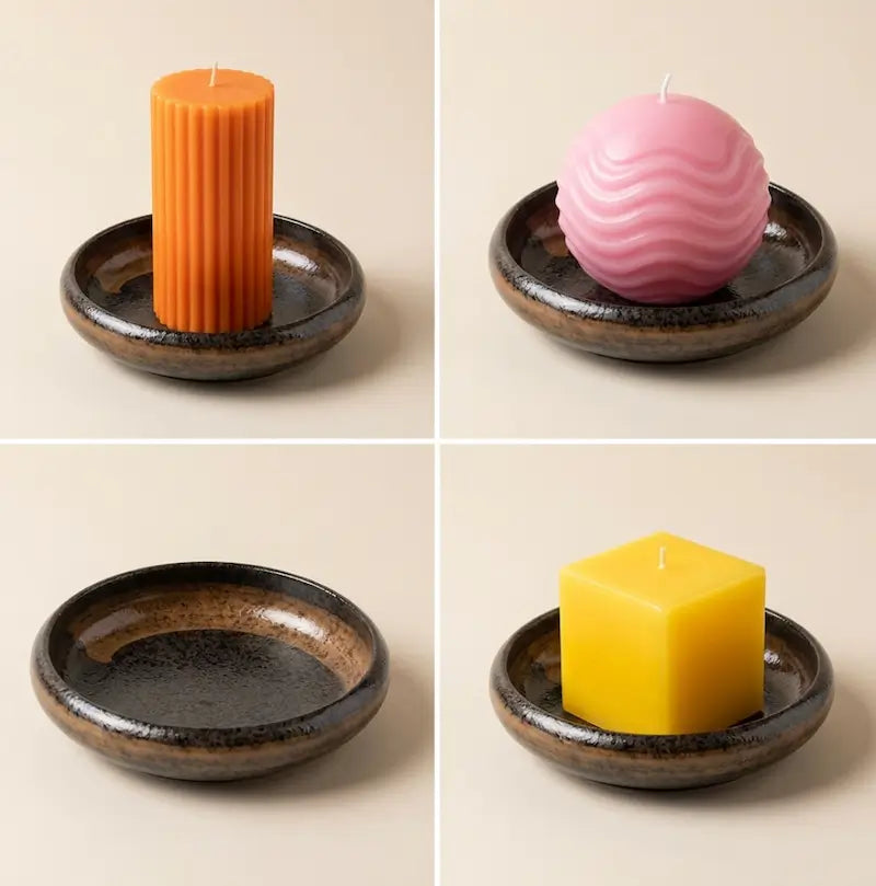 Ceramic Candle Holder Plate showcasing colorful candles on a sleek ceramic base, emphasizing style and functionality.