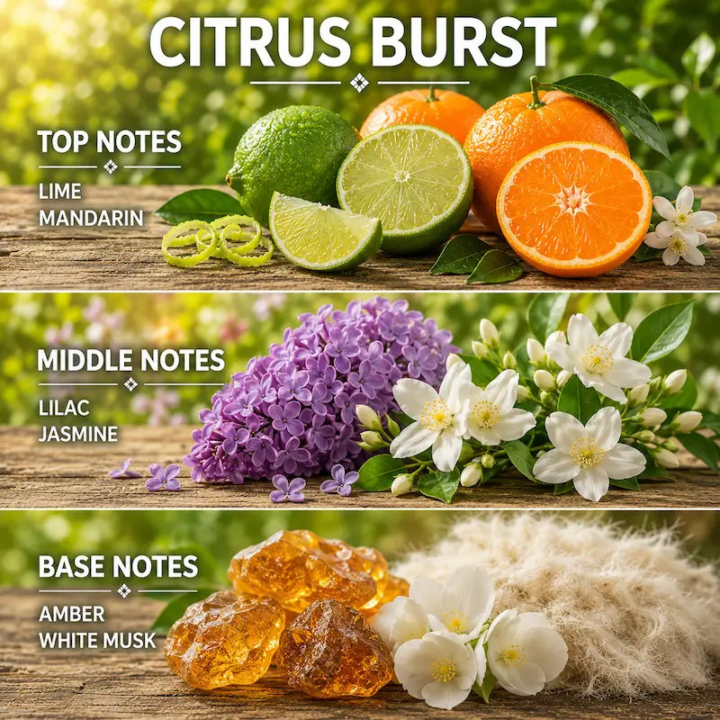 Citrus candle with a tiered display of fruits and flowers outdoors.
