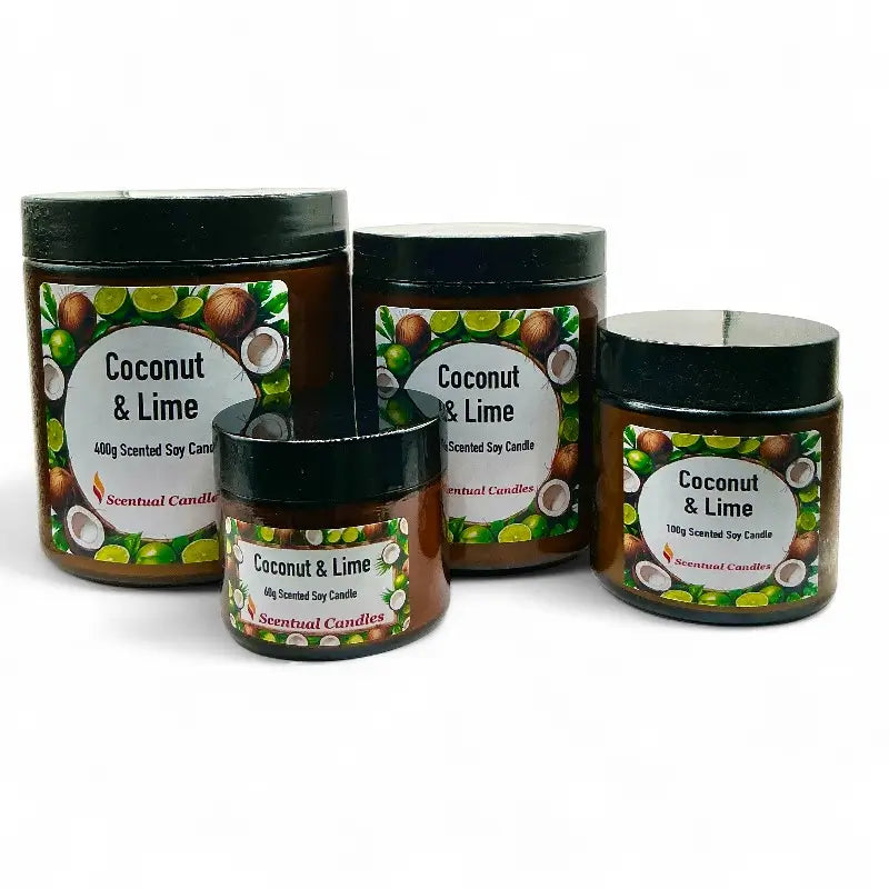 Coconut and Lime Candle - Scented Soy Collection showcasing tropical fragrance jars.