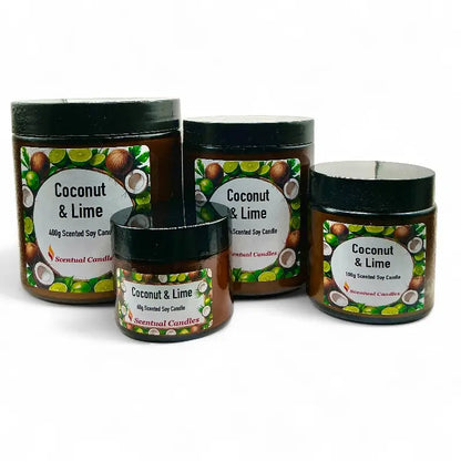Coconut and Lime Candle - Scented Soy Collection showcasing tropical fragrance jars.