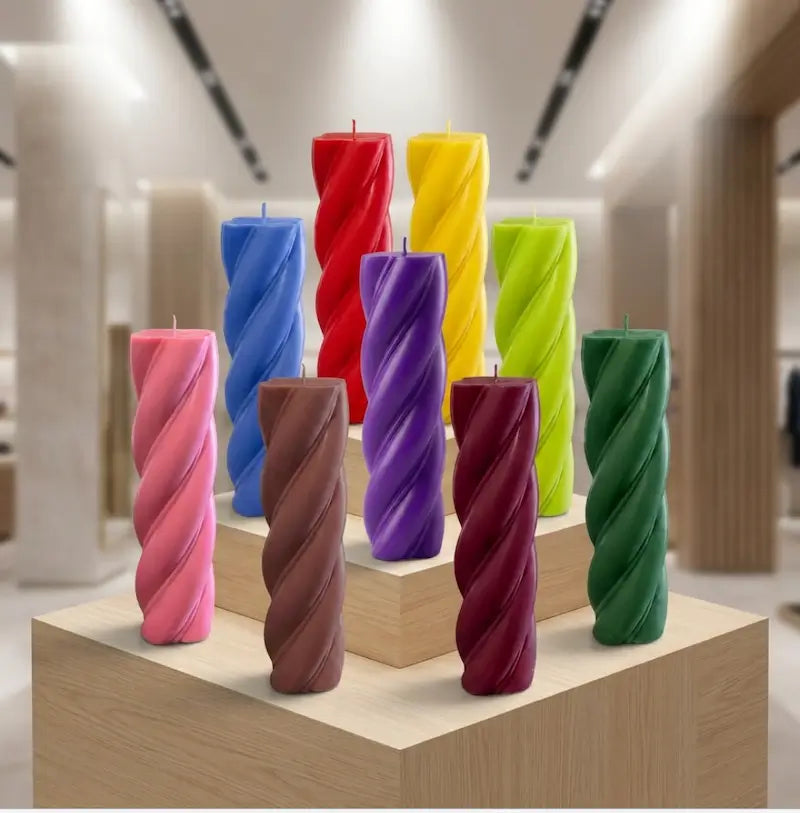 Customisable Candle display in various colors, showcasing extra large twist column design for home decor.