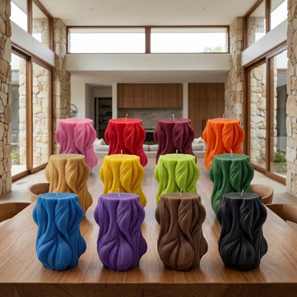 Decorative Candle display with various colors and textures, perfect for home decor and ambiance enhancement.