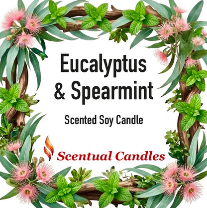 Australian Botanicals Eucalyptus Candle with Spearmint in a floral design, part of Scentual Candles collection.