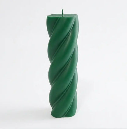 Customisable Candle - Extra Large Column in green, twisted design for home decor or gifts.