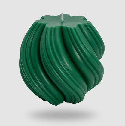 Ball Candle in green, sculptural design with flowing 3D appearance, extra large and customisable.