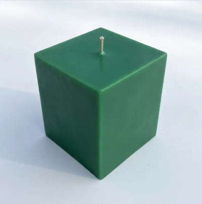 Customisable Candle Extra Large Pillar in green color, square shape, 10cm x 10cm, ideal for personalized fragrance and color choices.