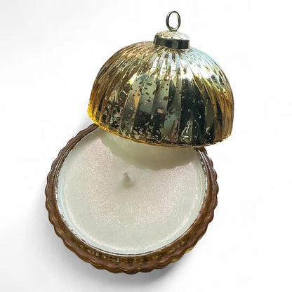Gold Glass Bauble Candle with lid on white background
