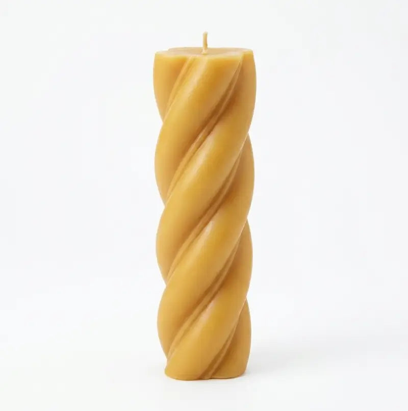 Customisable Candle - Extra Large Column twisted pillar candle in warm yellow color.