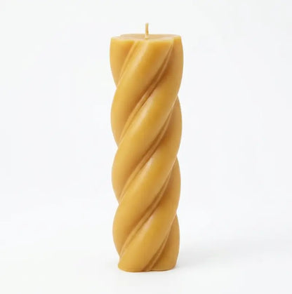 Customisable Candle - Extra Large Column twisted pillar candle in warm yellow color.