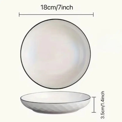 Large Ceramic Candle Plate with diamond hexagon pattern and black rim, 18cm in diameter.