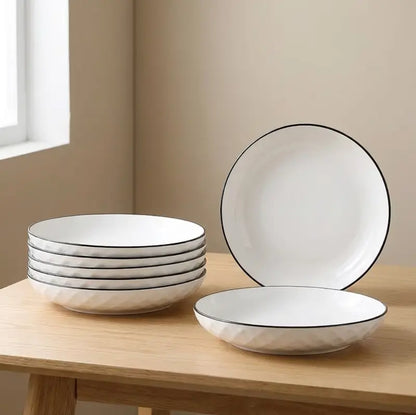 Large Ceramic Candle Plate featuring a diamond hexagon pattern and black rim, perfect for candle styling.