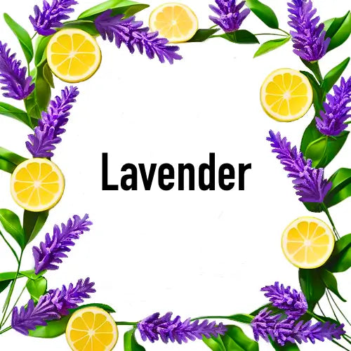 Lavender-themed frame with lavender flowers and lemon slices, perfect for Lavender Candle product presentations