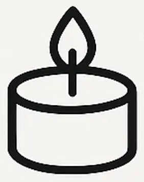 Black line drawing of a candle on a white background