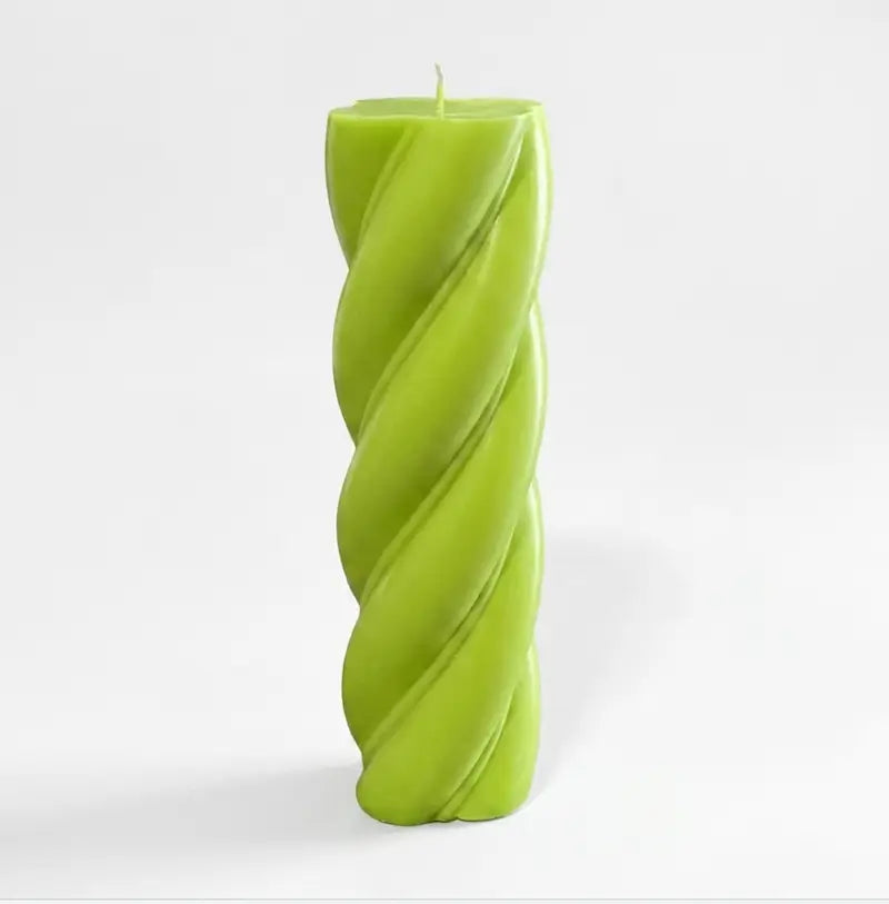 Customisable Candle - Extra Large Column in vibrant green twist design, perfect for adding a personal touch to any space.