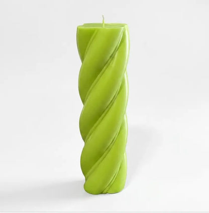 Customisable Candle - Extra Large Column in vibrant green twist design, perfect for adding a personal touch to any space.
