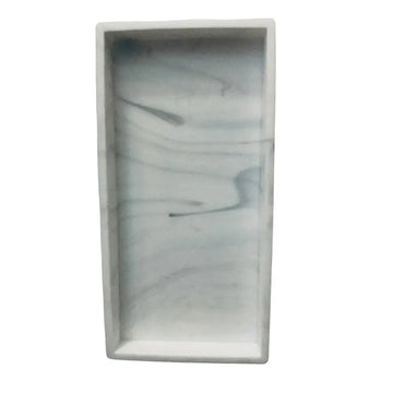 Rectangular marble tray with gray and white marbled pattern on a white background
