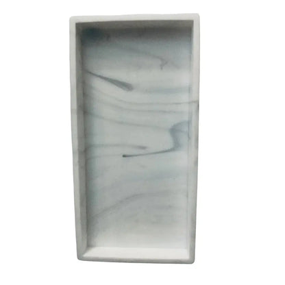 Rectangular marble tray with gray and white marbled pattern on a white background