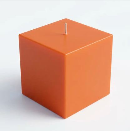 Customisable Candle Extra Large Pillar in bold orange, square design, 10cm x 10cm, perfect for personalized fragrance and color choices.