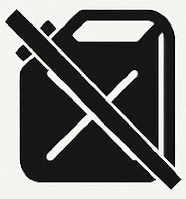 Prohibited symbol with a jerrycan, indicating no entry or prohibition.