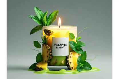 Candle with pineapple and mint fragrance on a gray background