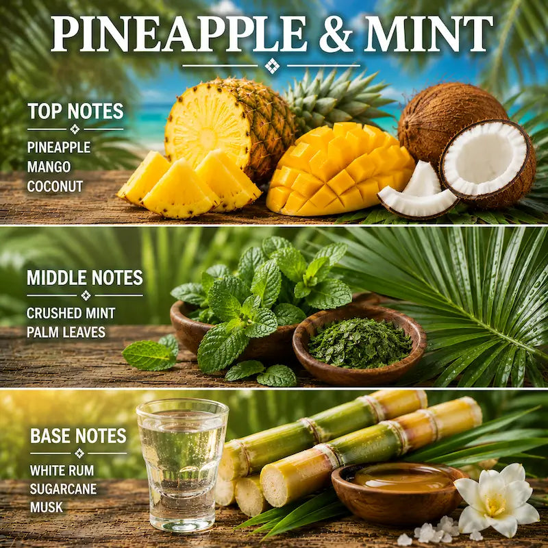 Pineapple and Mint candle with ingredients on a natural background