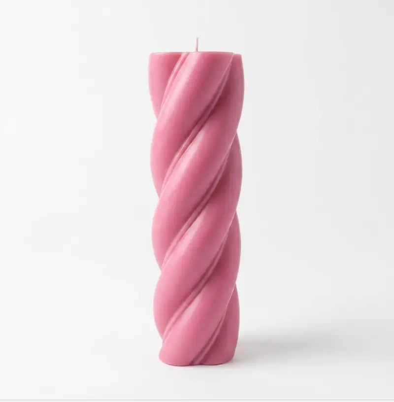 Customisable Candle - Extra Large Column in soft pink twist design, perfect for home decor or gifts.