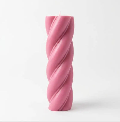 Customisable Candle - Extra Large Column in soft pink twist design, perfect for home decor or gifts.