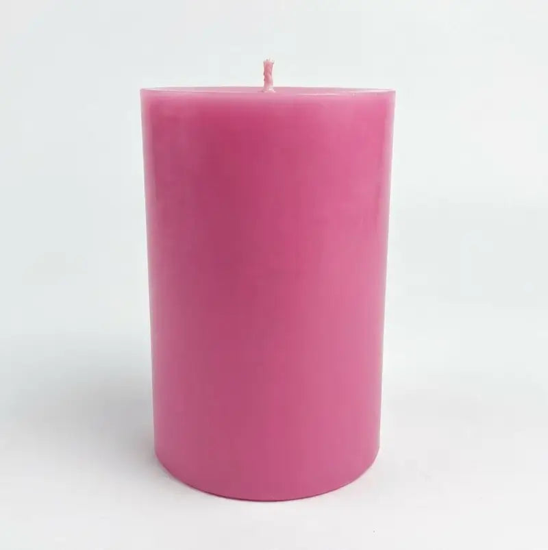 Extra Large Candle in vibrant pink color, handcrafted soy pillar with a sleek design.