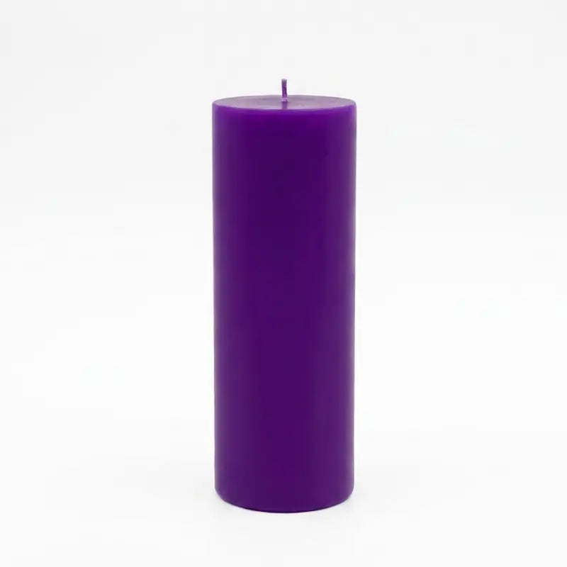 Giant Pillar Candle in vibrant purple color, oversized 27cm x 9cm for long-lasting ambiance.