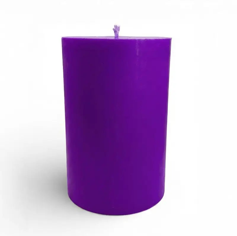 Extra Large Candle in vibrant purple, handcrafted soy pillar with a long burn time and customizable scent.
