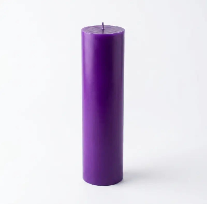 Tall Candle in vibrant purple color, 30cm x 7cm, handcrafted for elegance and customizable decor.