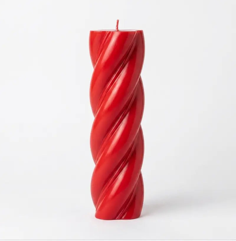 Customisable Candle - Extra Large Column in striking red twist design for home decor and personal style.