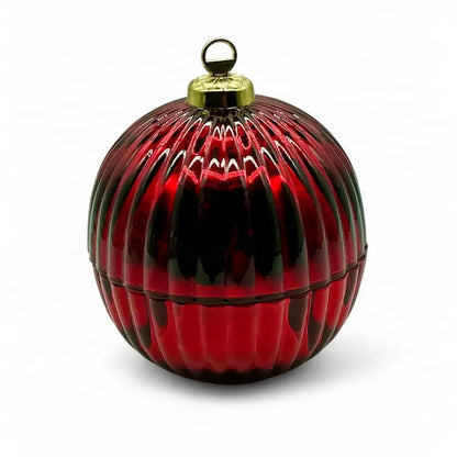 Red Glass Bauble Christmas Scented Candle with gold top, festive decoration