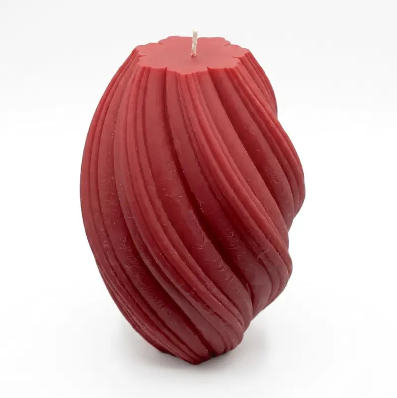 Large Pillar Candle in a unique swirly shape, handcrafted in red, ideal for home décor and personalized gifting.