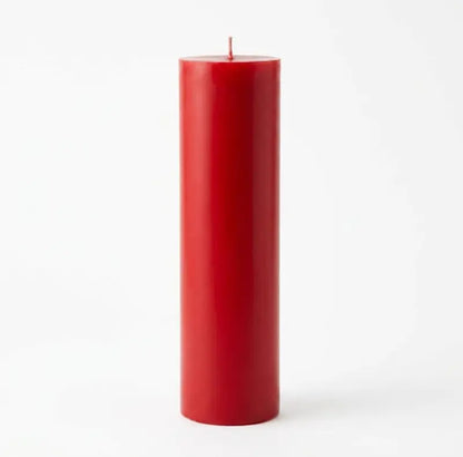 Tall Candle in vibrant red, 30cm high, 7cm wide, handcrafted for elegance and ambiance.