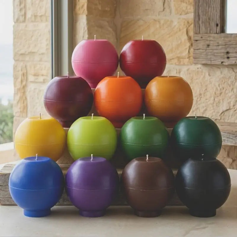 Round Candle assortment in various colors, showcasing customization options for unique decor.