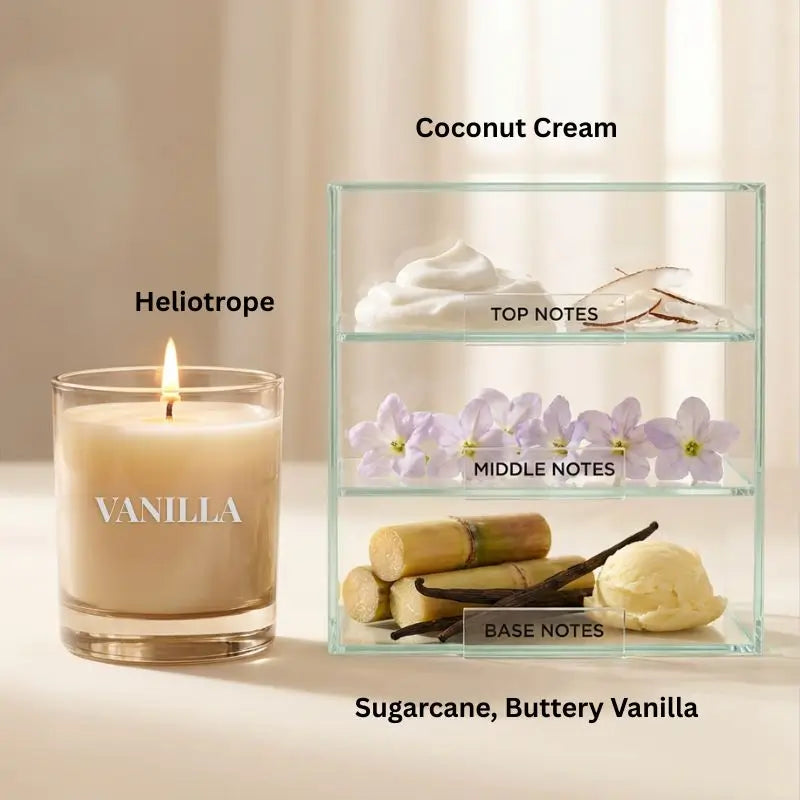 Vanilla Trio soy candle gift set featuring hints of Coconut Cream, Heliotrope, and Sugarcane aromas.