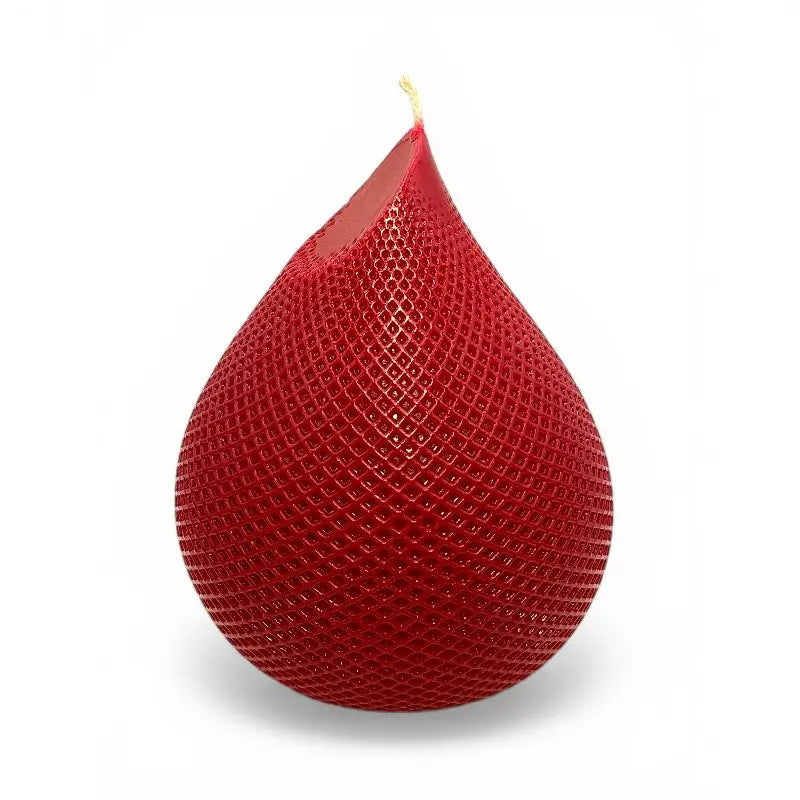 Water Drop Candle with red geometric pattern and lattice texture, teardrop silhouette
