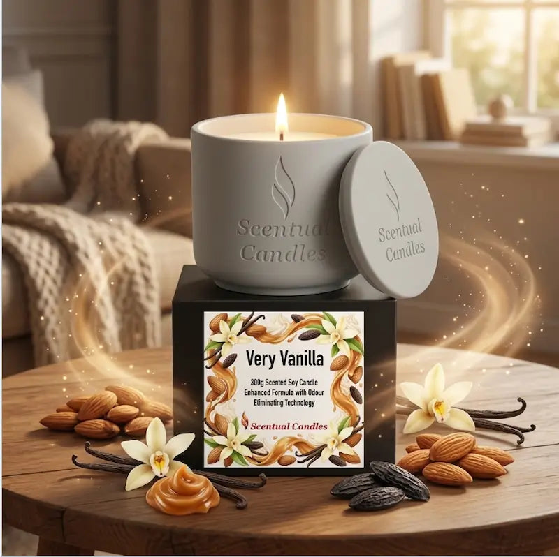 Odour Eliminating Candle - Very Vanilla with enhanced fragrance and odour-neutralising technology in a cozy setting.
