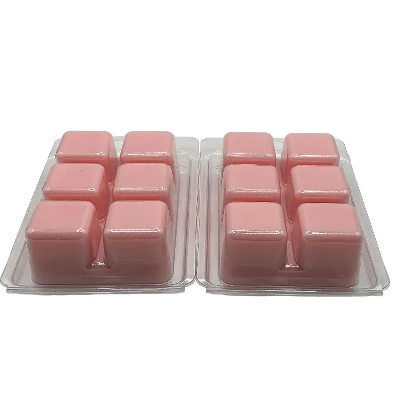 Pink soy Wax Melts in 6 cube packs for fragrant home scenting.