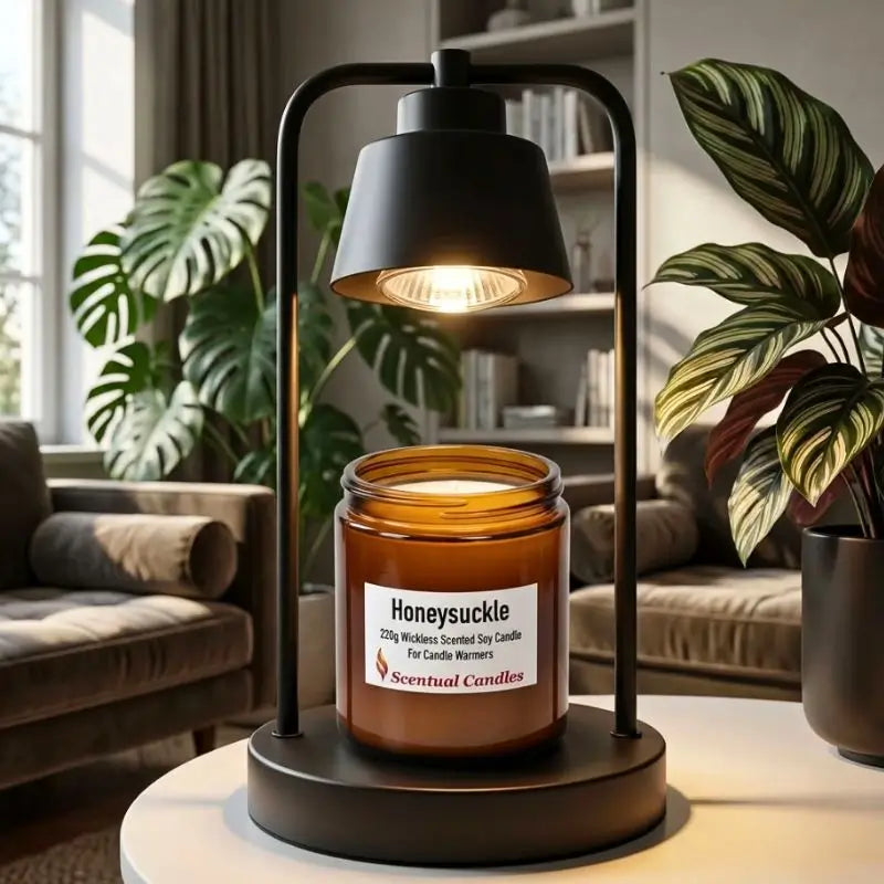 Wickless Candles displayed under a warm lamp, showcasing the Honeysuckle fragrance for candle warmers.