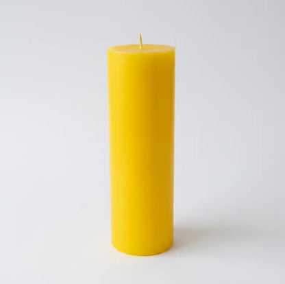 Big Candle in bright yellow, 30cm tall and 10cm diameter, perfect for bold décor and customizable fragrance.