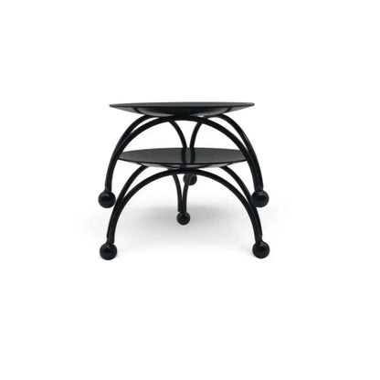 Round Black Metal Candle Stand with geometric three-legged base, Nordic design.