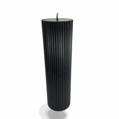 450g Ribbed Column Black Vanilla Scented Soy Pillar Candles