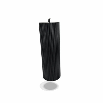240g Ribbed Column Black Vanilla Scented Soy Pillar Candles