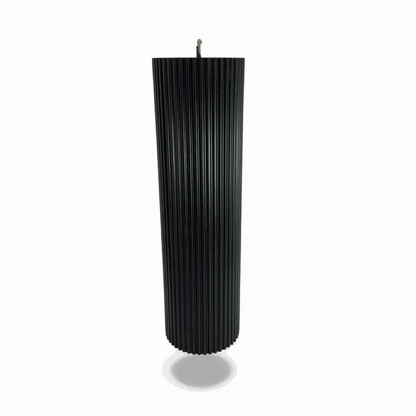 450g Ribbed Column Black Vanilla Scented Soy Pillar Candles