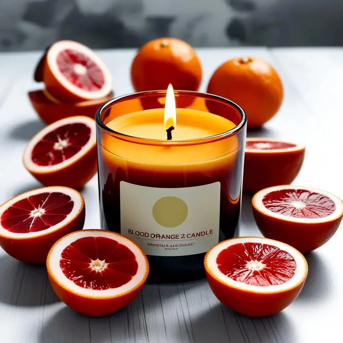 Set of 4 soy mini candles in summer scents like coconut & lime, blood orange, pineapple & mint, and very vanilla, in amber apothecary jars.
