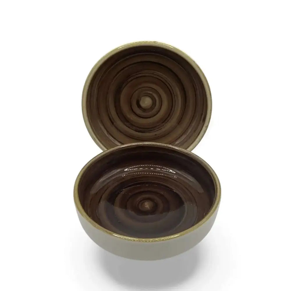 Ceramic candle holder plates, brown concentric design, 9cm diameter, elegant home decor accessory.