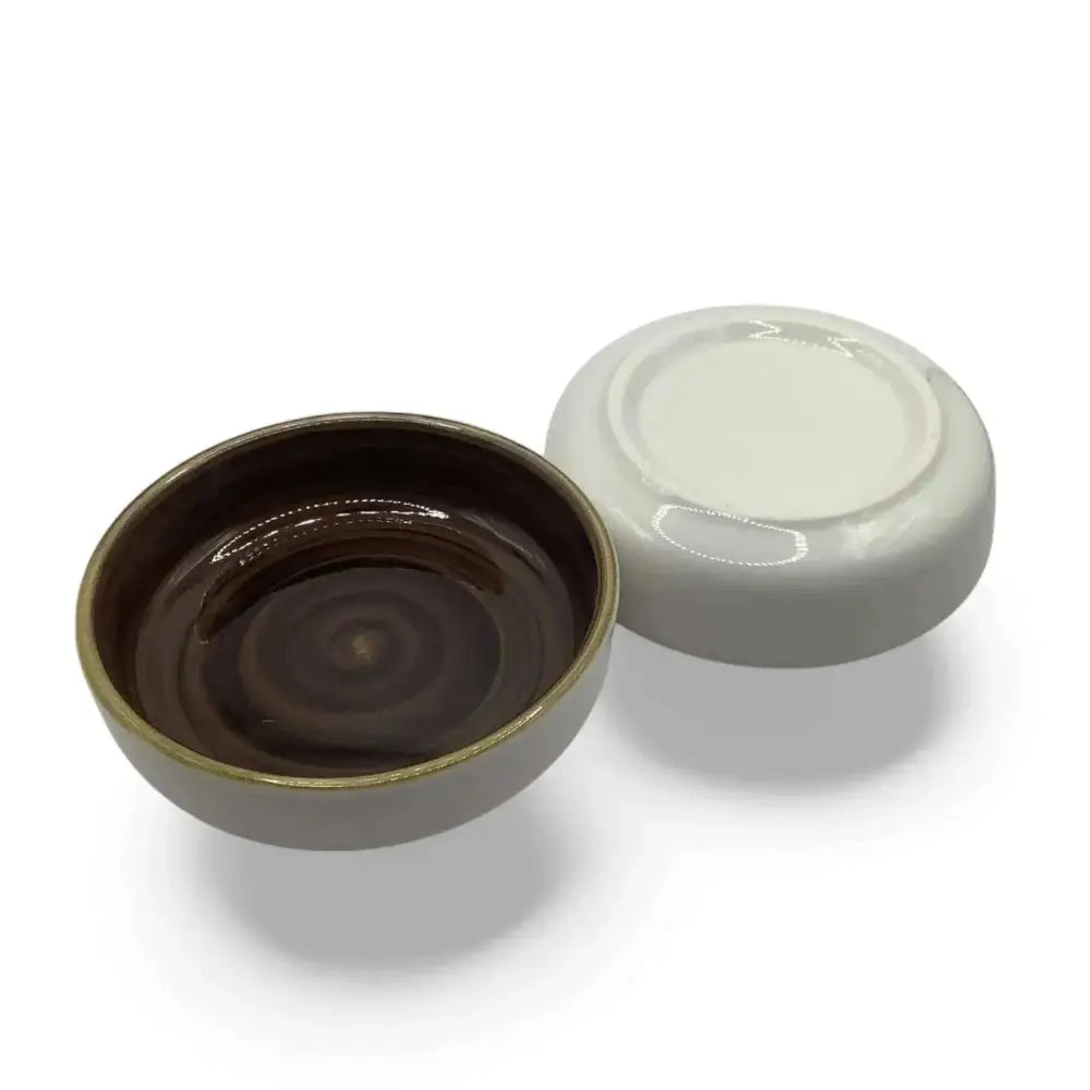Ceramic Candle Holder Plates, 9cm, in white ceramic with brown accent, showcasing durability and style.
