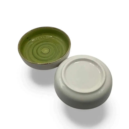 Ceramic candle holder plates 9cm, green accent, high-quality heat-resistant design.